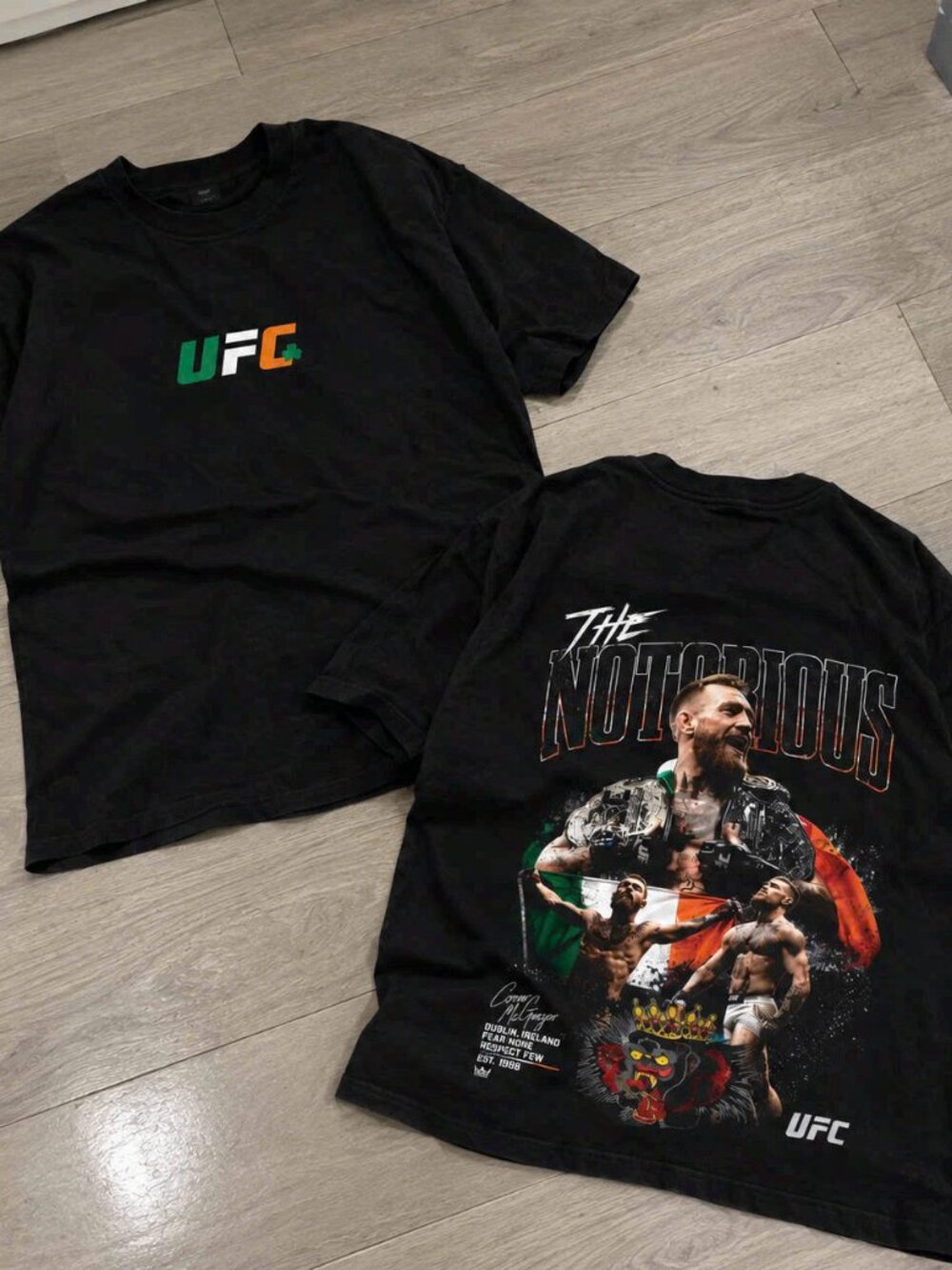 Conor McGregor "The Notorious" UFC Fighter Irish Flag Graphic Tee Black